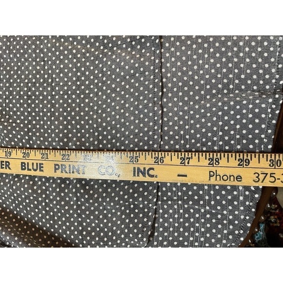 Womens Plus 2X Boho Career Casual Grey Polk Dot Bell Sleeve Lace Up Neck Blouse - Picture 12 of 13